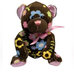 Ganz Floral Cutie 8” Brown Bear Plush Stuffed Animal Flowers Pink Bow H11660